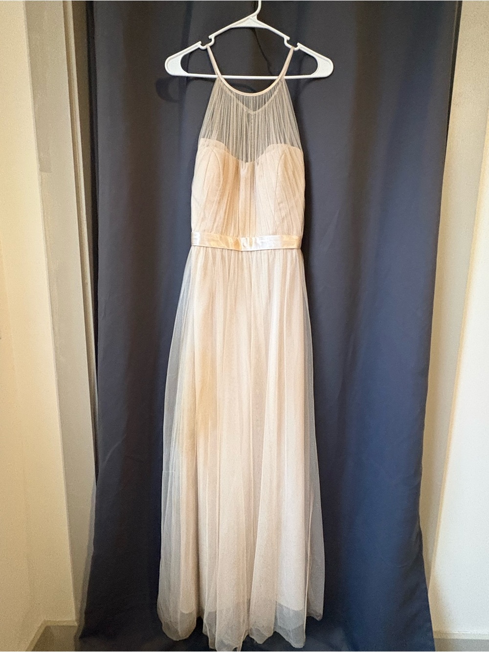 Bill Levkoff Ivory Halter Tulle Maxi bridesmaid/ formal Dress - Picture 1 of 5